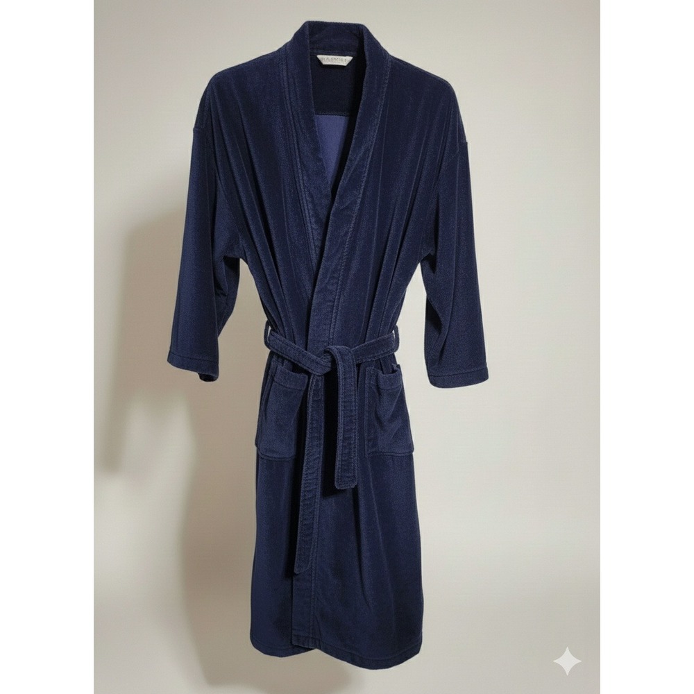 Vintage TJ Lawford Navy Blue Turkish Cotton Terry Cloth Robe - One Size